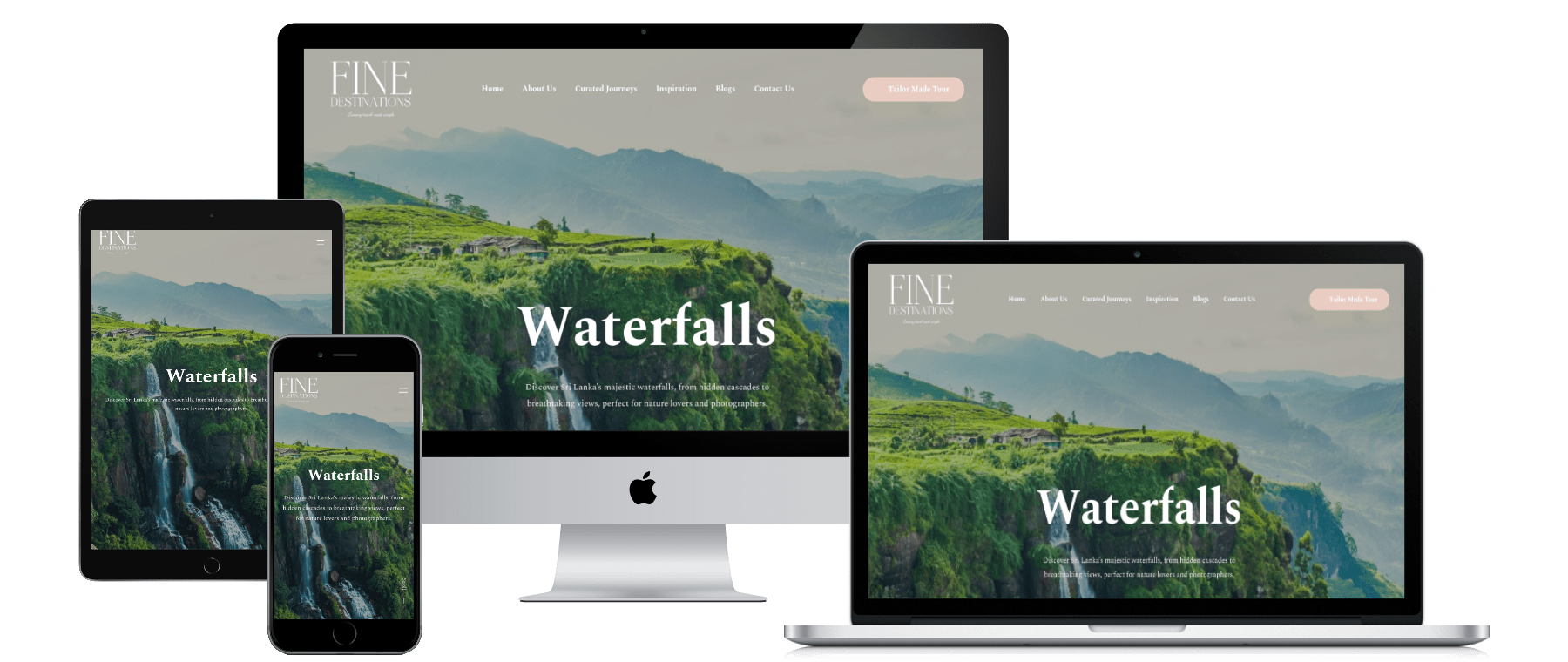 Fine Destinations Travel website shown on desktop, laptop, tablet and phone