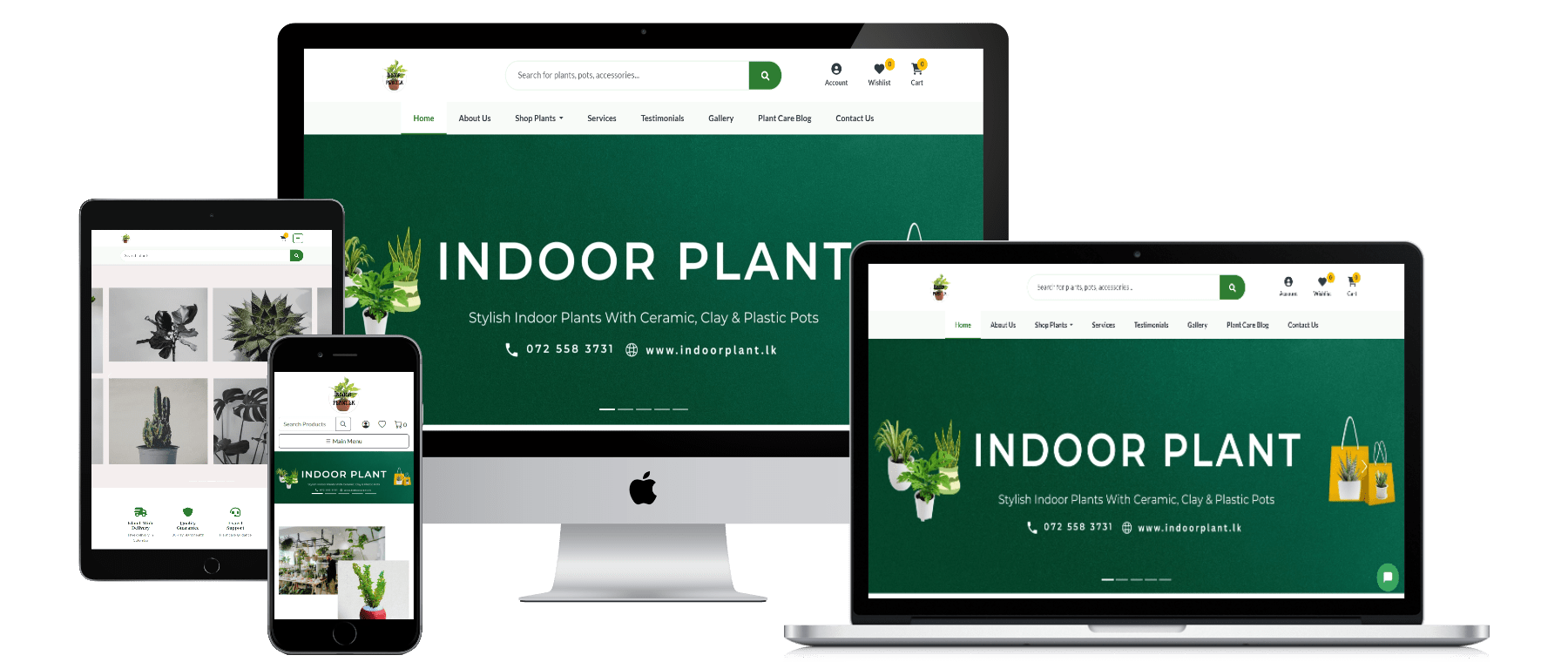 Indoorplant.lk website shown on desktop, laptop, tablet and phone